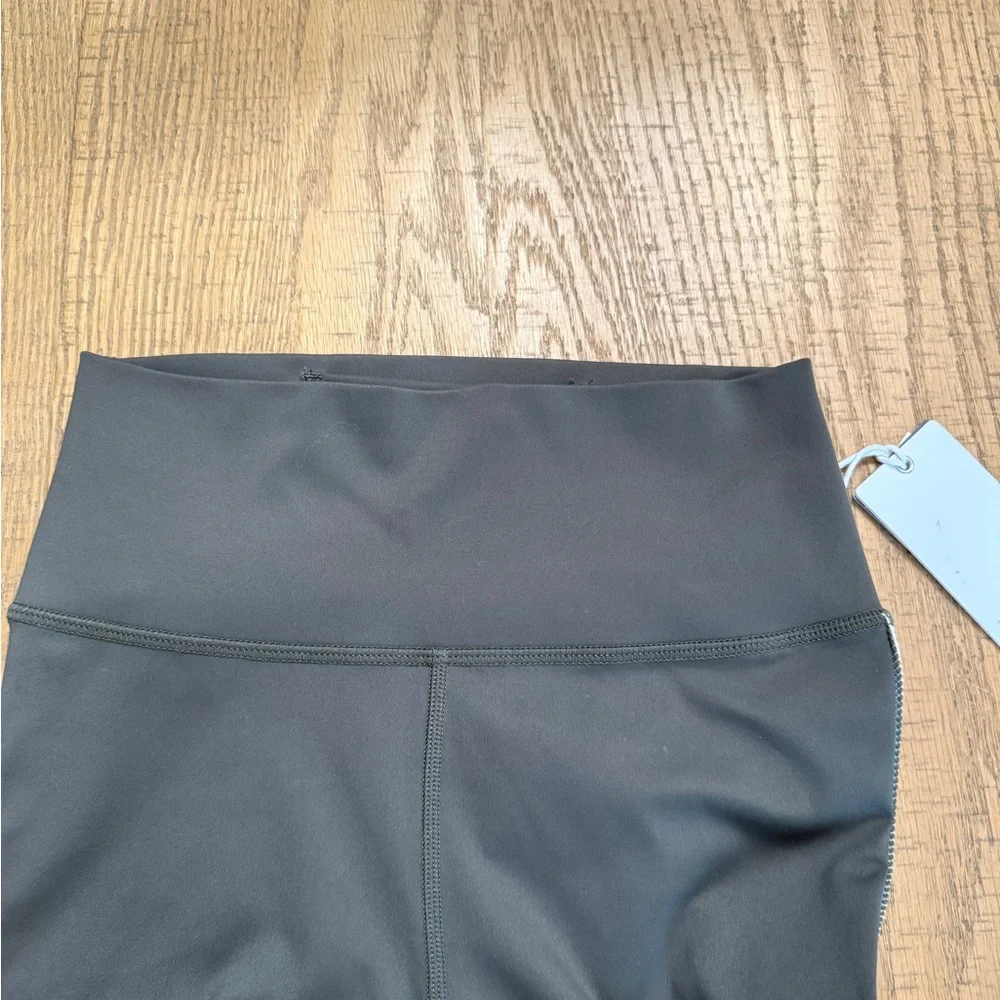 Z Supply Black Active Racerback Crop Top & Leggings Set with Blue-White Stripe